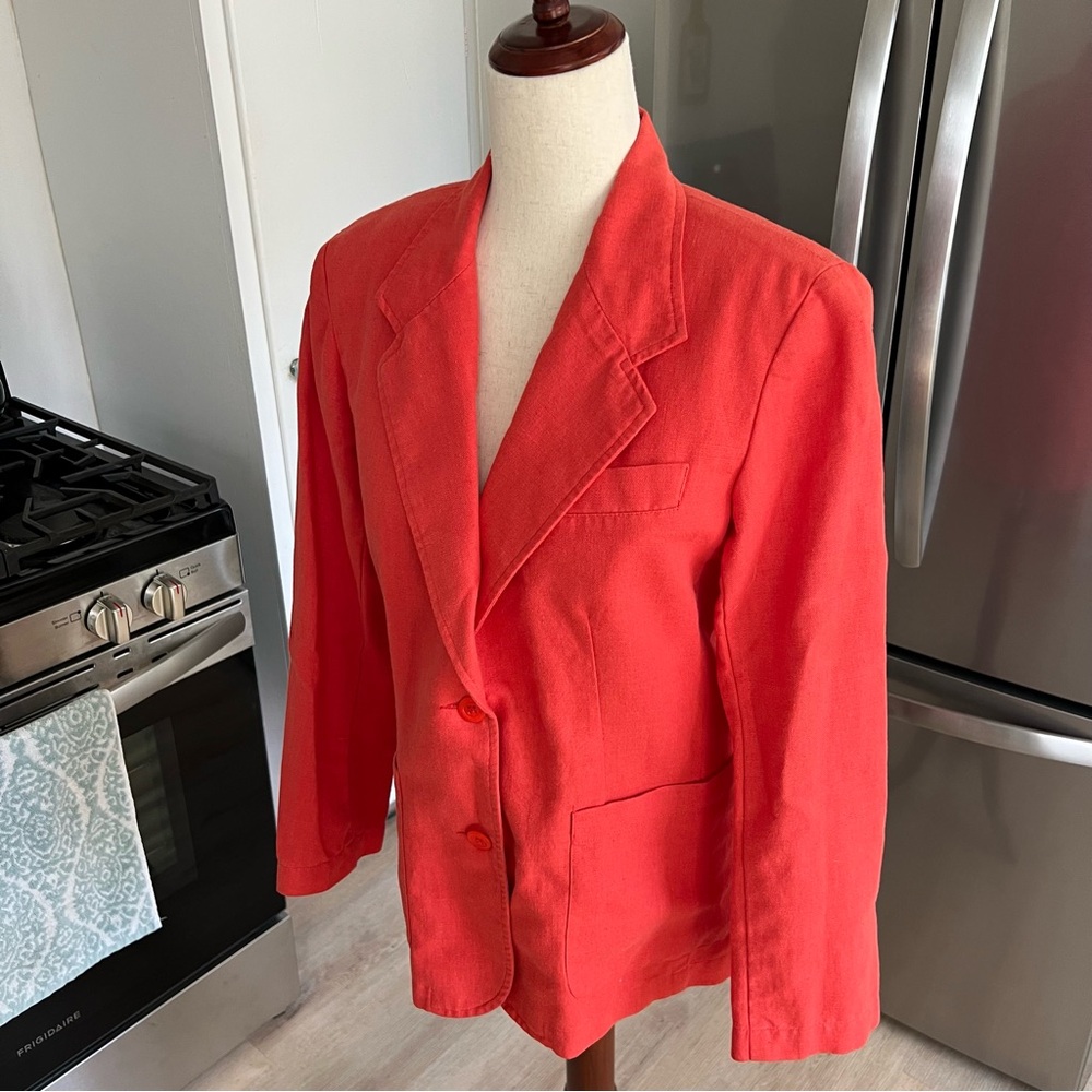 Liz Claiborne Linen/Cotton Neon Pinkish Red Business Casual Buttoned Blazer